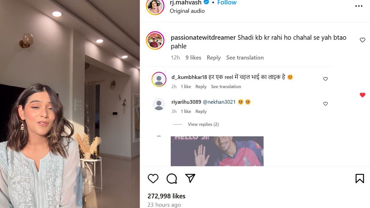 फैंस कमेंट (photo credit: instagram/rj.mahvash)